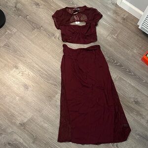 Urban Outfitters Burgundy Lace Skirt Set